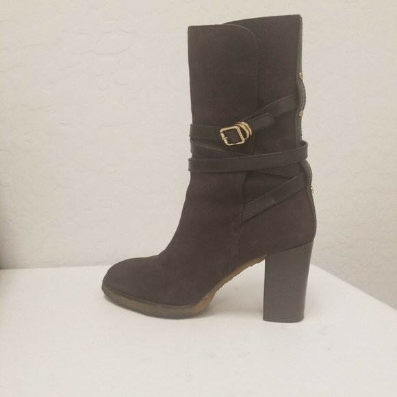 Tory Burch Jamie Brown Suede Leather High Heel